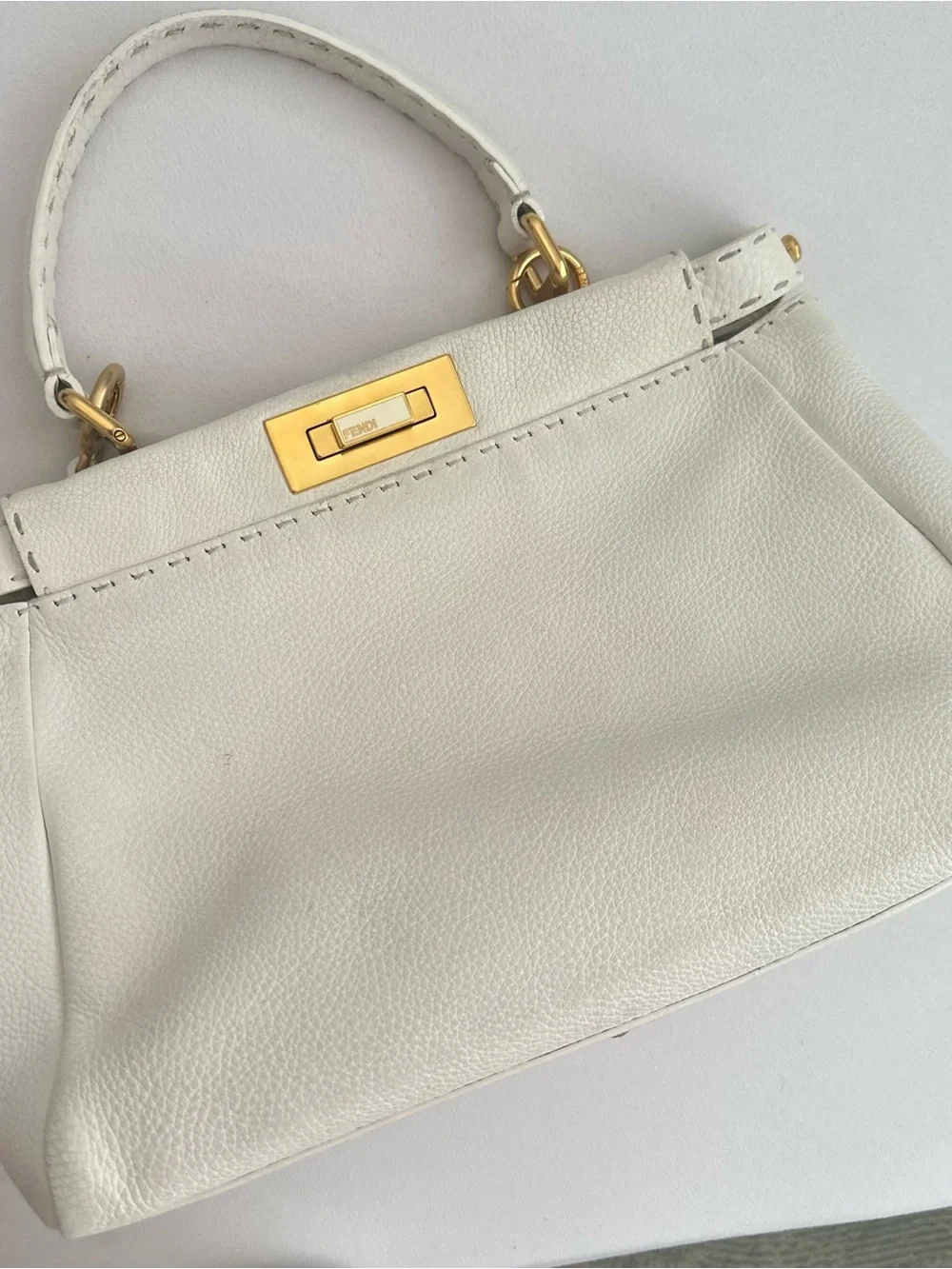 Fendi White Peekaboo medium Top Handle Bag with Gold Hardware